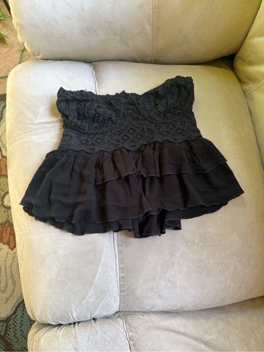 Free People Adella Black Lace Tiered Cropped Tube Top